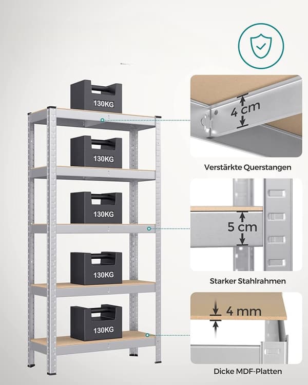 Heavy Duty Förvaringshylla 75 x 30 x 150 cm - 650 kg - Vit