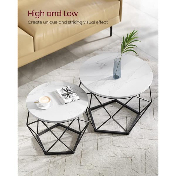 Runda Soffbord, Set med 2 Sidobord Marmor Svart