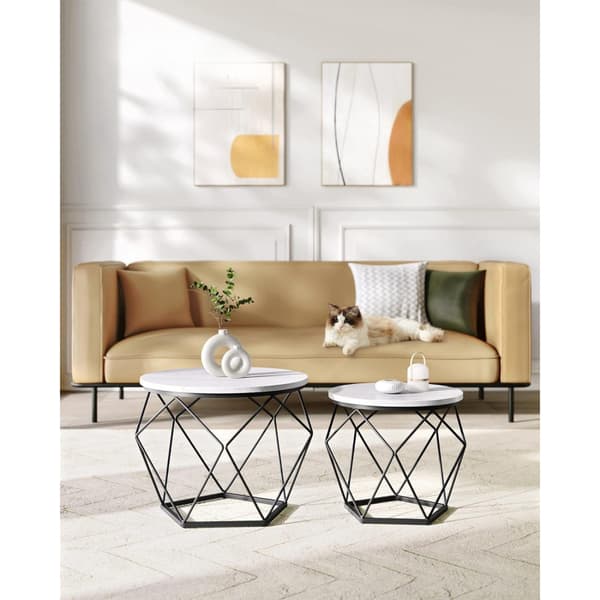 Runda Soffbord, Set med 2 Sidobord Marmor Svart