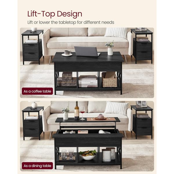 Soffbord Lift-Top Höjbar Bordskiva 60 x 100 x (48-62) cm Svart