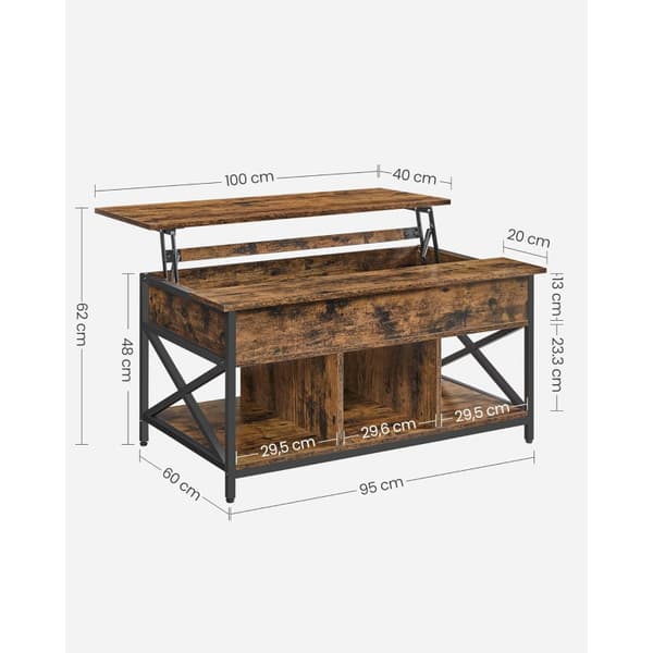 Soffbord Lift-Top Höjbar Bordskiva 60 x 100 x (48-62) cm Vintage Brun