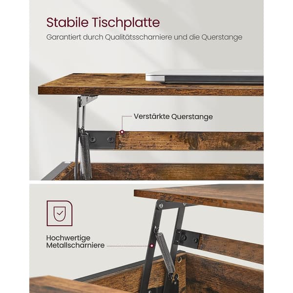 Soffbord Lift-Top Höjbar Bordskiva 60 x 100 x (48-62) cm Vintage Brun