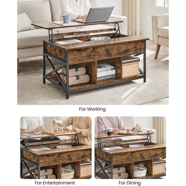Soffbord Lift-Top Höjbar Bordskiva 60 x 100 x (48-62) cm Vintage Brun
