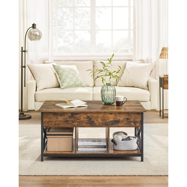 Soffbord Lift-Top Höjbar Bordskiva 60 x 100 x (48-62) cm Vintage Brun