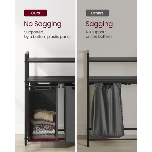 Tvättkorg Ställ 2 Fack (2x 46 L) med 2 Hyllor 73 x 33 x 92 Svart