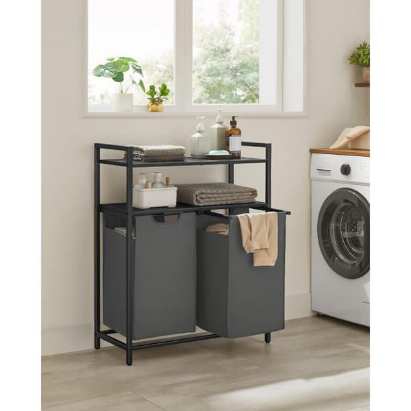 Tvättkorg Ställ 2 Fack (2x 46 L) med 2 Hyllor 73 x 33 x 92 Svart
