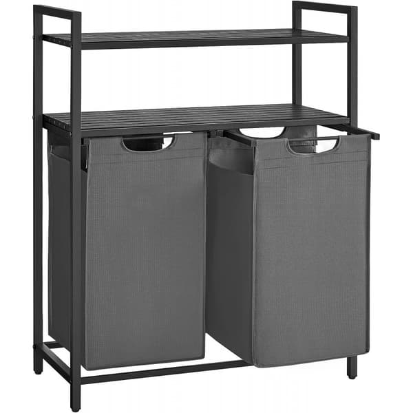 Tvättkorg Ställ 2 Fack (2x 46 L) med 2 Hyllor 73 x 33 x 92 Svart