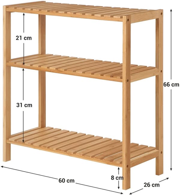 Bambu Förvaringshylla 3-våning 60 x 26 x 66 cm