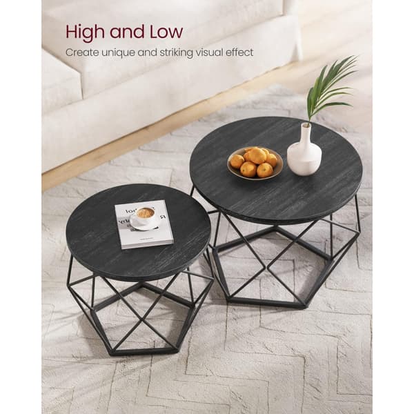 Soffbord Set med 2 Sidobord Svart Diamant Runda