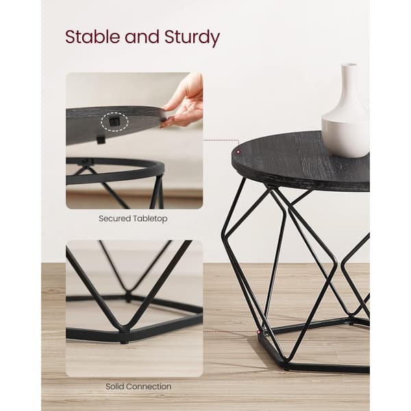Soffbord Set med 2 Sidobord Svart Diamant Runda