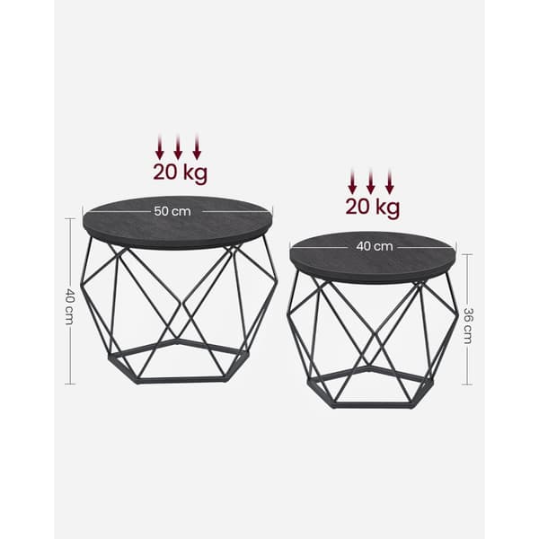 Soffbord Set med 2 Sidobord Svart Diamant Runda