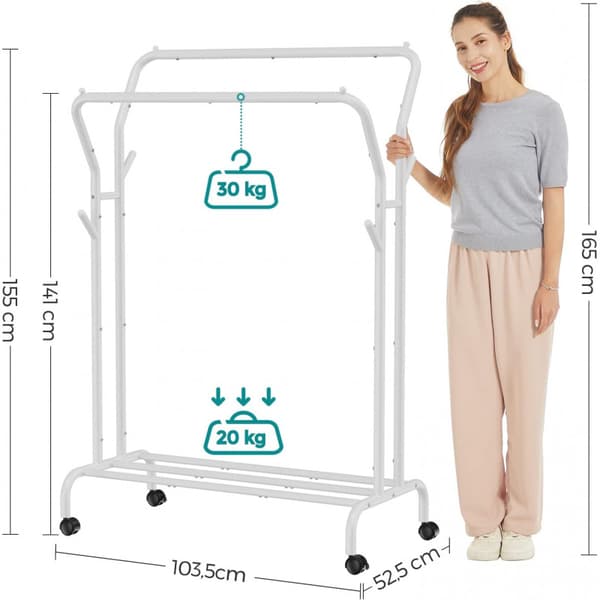 Rullbar Klädställning Dubbel Stång Upp till 100 kg, 103,5 x 52,5 x 155 cm