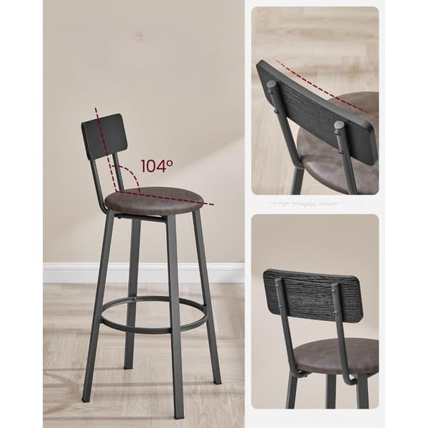 x2 Barstolar Set 75,5 cm Läder Mörkbrun Svart med Ryggstöd