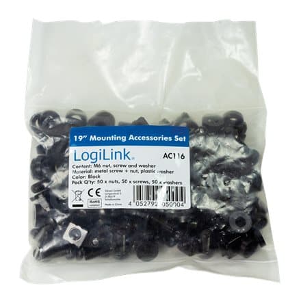 SET montare LOGILINK pentru rack 19", contine 50 piese: suruburi, saibe, piulite, diametru 6mm (M6), otel, "AC116"
