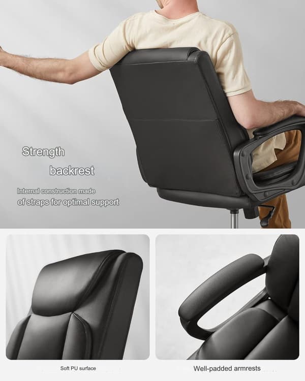 Ergonomisk Kontorsstol Vippfunktion Svart Läder