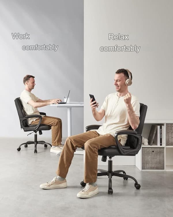 Ergonomisk Kontorsstol Vippfunktion Svart Läder