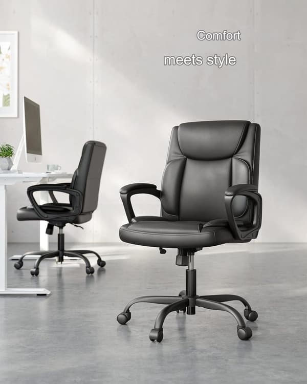 Ergonomisk Kontorsstol Vippfunktion Svart Läder