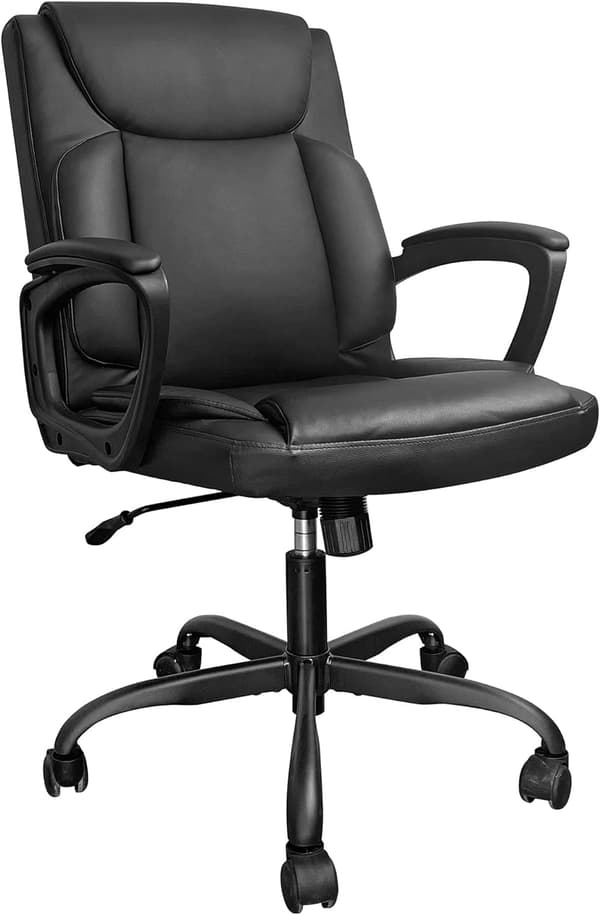 Ergonomisk Kontorsstol Vippfunktion Svart Läder