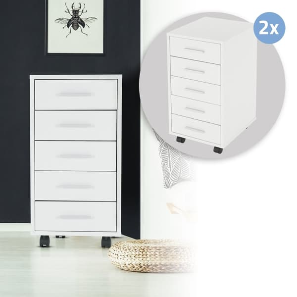 Mobil piedestal med 5 lådor 33x38x635 cm vit av spånskiva ML design