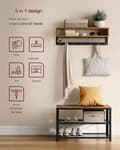 Miniatyrbild 4 av 7: Hallmöbel Set - Hatthylla med Klädhängare, Sittbänk - Industriell Design Vintage brun