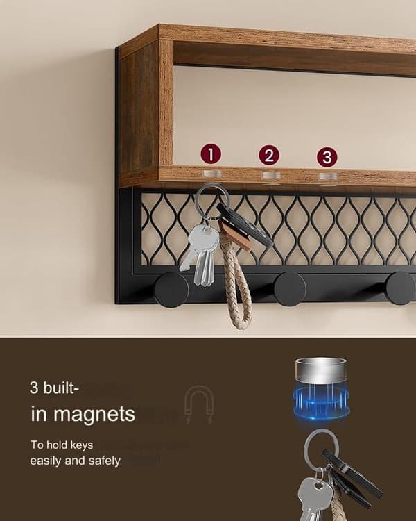 Hallmöbel Set - Hatthylla med Klädhängare, Sittbänk - Industriell Design Vintage brun
