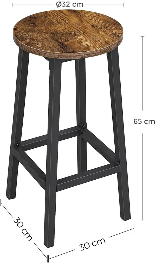 Barstol set 2 st - Barpallar rund industriell Design brun-svart