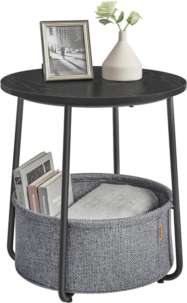Sidobord - Sängbord med Tygkorg 50 cm - Svart
