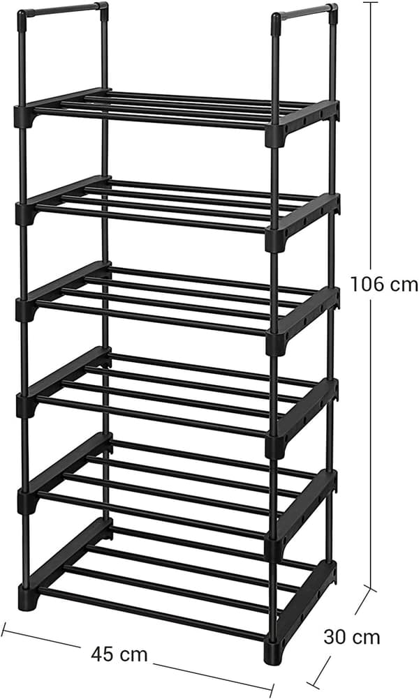 Skoställ Anpassningsbar Design Skoarrangör 45 x 30 x 106 cm 6-våning svart