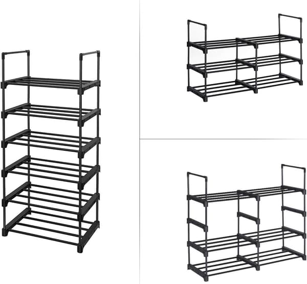 Skoställ Anpassningsbar Design Skoarrangör 45 x 30 x 106 cm 6-våning svart