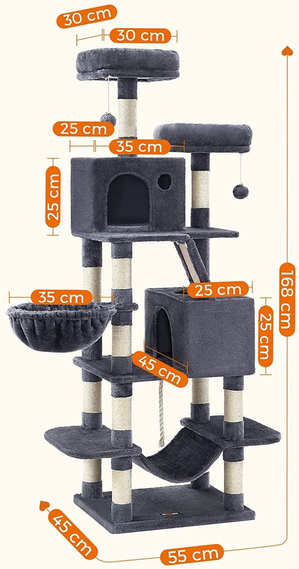 XL Klösträd 168 cm Med Klöspelare Sisal - Mörkgrå