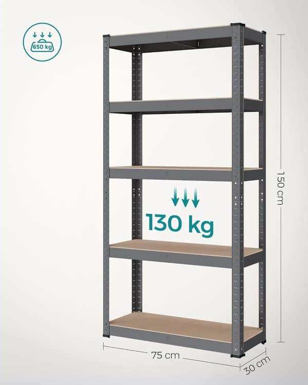 Heavy-Duty Förvaringsylla 30 x 75 x 150 cm - upp till 650 kg