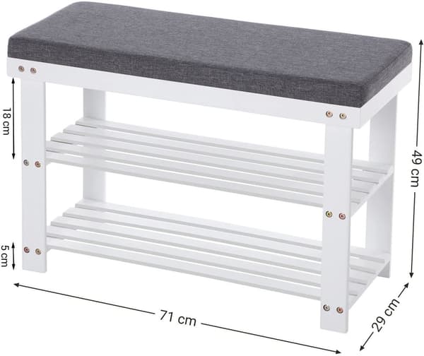 Sittbänk 71 x 29 x 49 cm sittdyna med 2-hyllor Skoställ - Vit / Grå