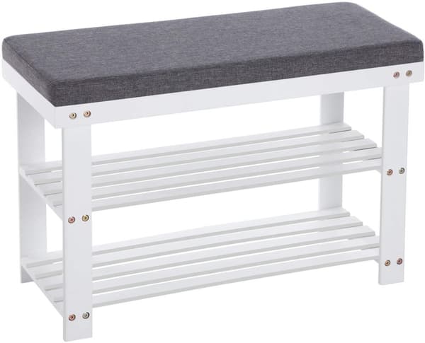 Sittbänk 71 x 29 x 49 cm sittdyna med 2-hyllor Skoställ - Vit / Grå