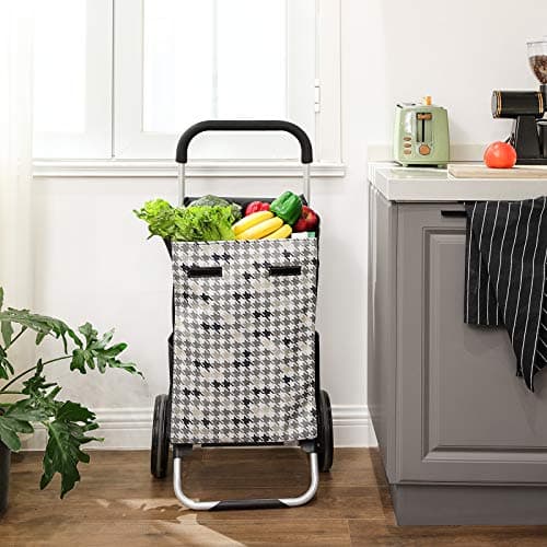 Shoppingvagn  40 L Tysta Hjul Svart - med fickor, tysta hjul och krokar, 33 x 47 x 97 cm, med krantredsmönster