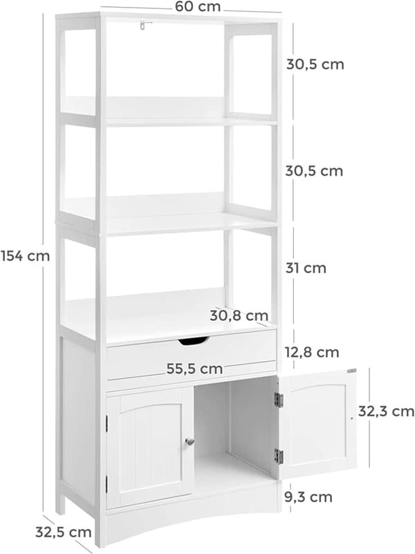 Förvaringsmodul med 3 öppna fack bokhylla 60 x 32,5 x 154 cm
