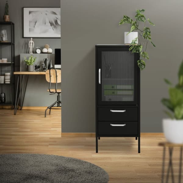 Vitrineskab 42x102x40 cm sort stål vitrineskab ML-Design