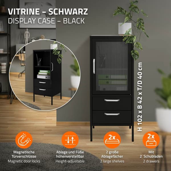 Vitrineskab 42x102x40 cm sort stål vitrineskab ML-Design