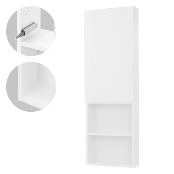 Højskab til badeværelse med dør og åbne rum Hvid 110 cm højt Overskab med 4 hylder ML-Design