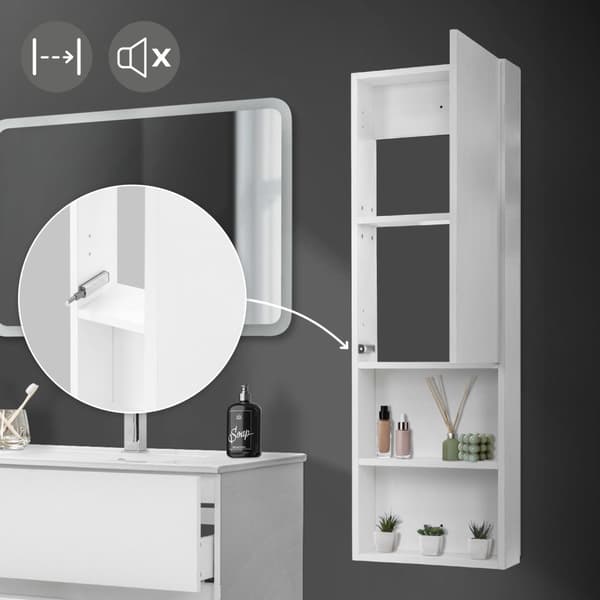 Højskab til badeværelse med dør og åbne rum Hvid 110 cm højt Overskab med 4 hylder ML-Design