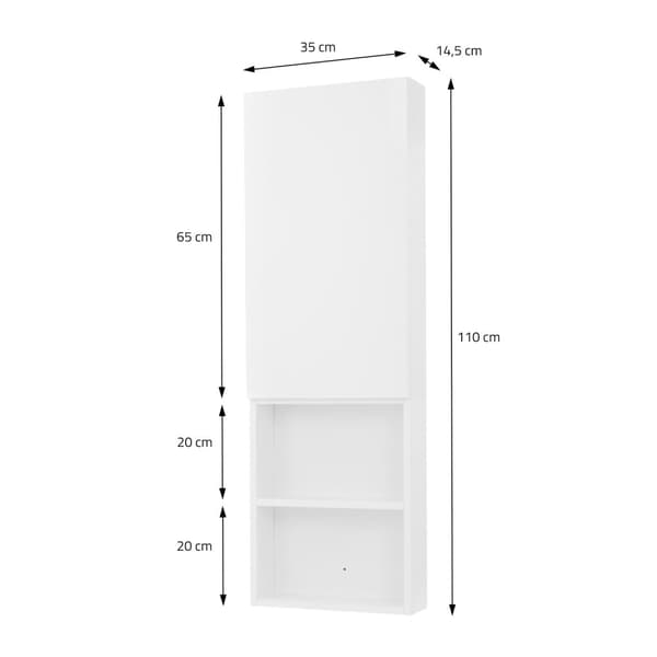 Højskab til badeværelse med dør og åbne rum Hvid 110 cm højt Overskab med 4 hylder ML-Design