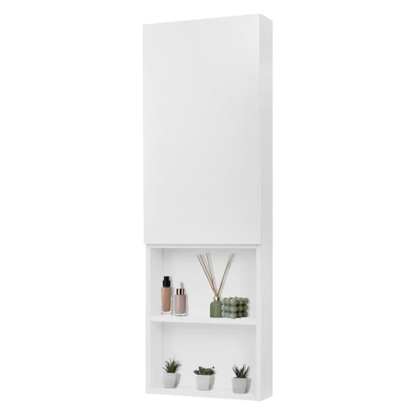 Højskab til badeværelse med dør og åbne rum Hvid 110 cm højt Overskab med 4 hylder ML-Design