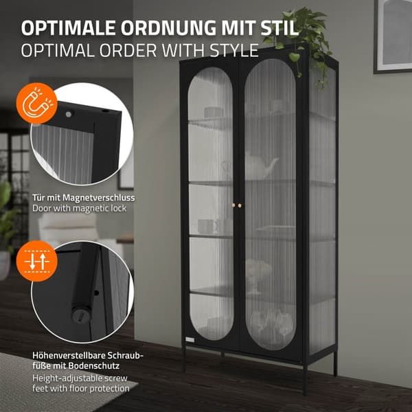 Vitrineskab 80x175x40 cm sort stål vitrineskab ML-Design