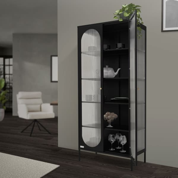 Vitrineskab 80x175x40 cm sort stål vitrineskab ML-Design