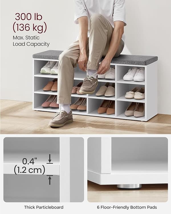 Sittbänk Med Skoförvaring, Upp till 12 par, Vit 30 x 104 x 48 cm
