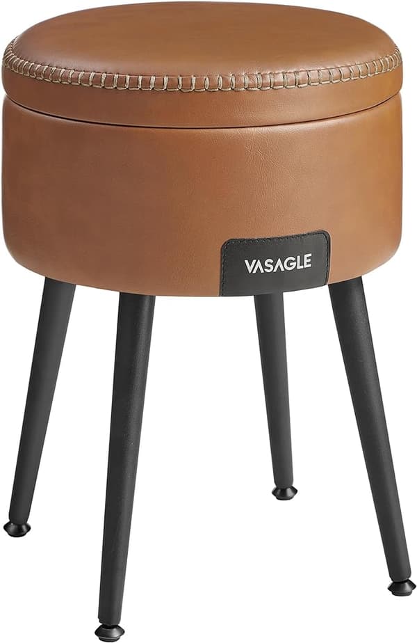 Pall med Förvaring, Metall Läder Brun H, 45 cm