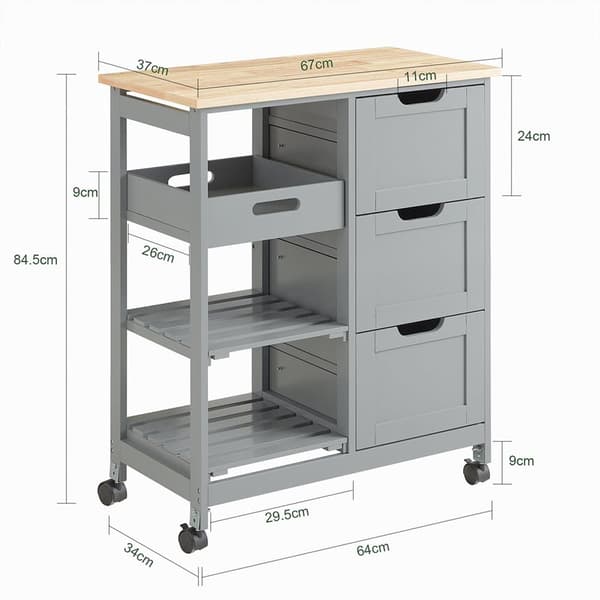 Tarjoiluvaunu, FKW79-HG, 68x38x85 cm, Harmaa