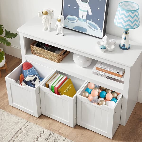 Förvaringslåda med 3 rullbara lådor 102x30x60 cm Leksaksförvaring med