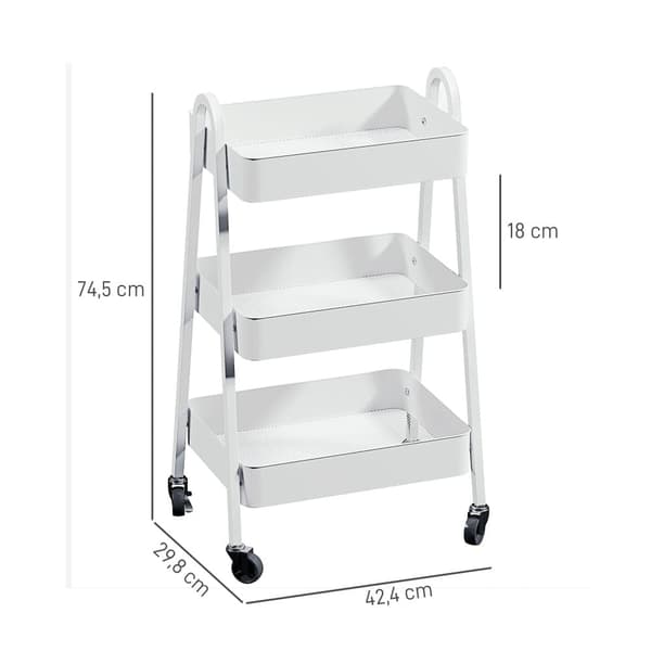 Serveringsvogn, 42,4x29,8x74,5 cm, Hvid