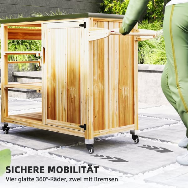 Barbecue Trolley, 6-Etagen, 134,5x50x91,5 cm, Naturligt Træ