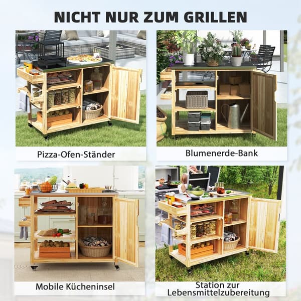 Barbecue Trolley, 6-Etagen, 134,5x50x91,5 cm, Naturligt Træ